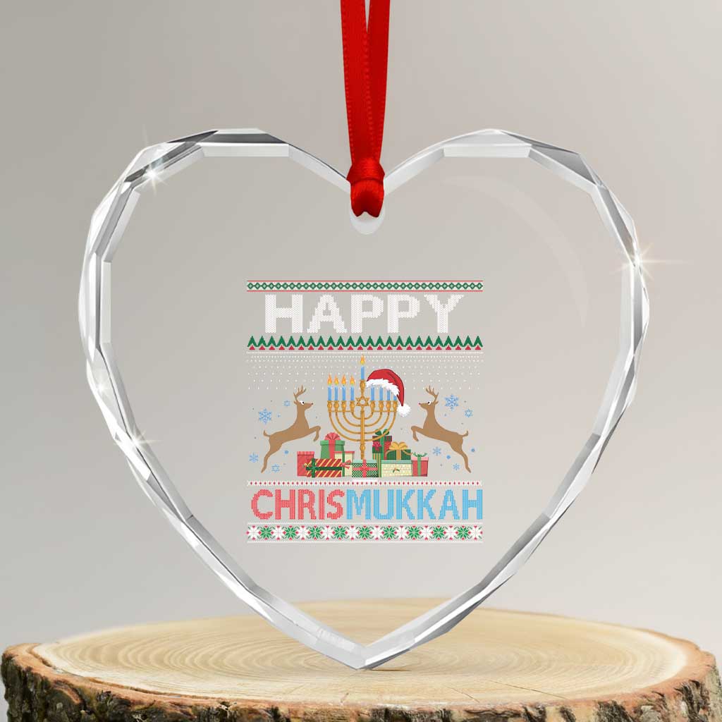 Xmas Hanukkah Heart Crystal Glass Ornament Happy Chrismukkah Funny Jewish Chanukah TS09 Transparent Glass 3'' Heart Print Your Wear