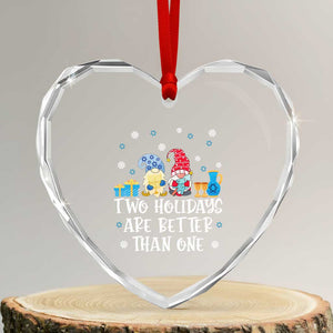 Xmas Hanukkah Heart Crystal Glass Ornament Two Holidays Are Better Than One Jewish Gnome TS09 Transparent Glass 3'' Heart Print Your Wear