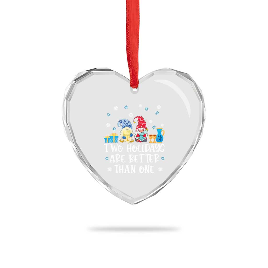 Xmas Hanukkah Heart Crystal Glass Ornament Two Holidays Are Better Than One Jewish Gnome TS09 Print Your Wear