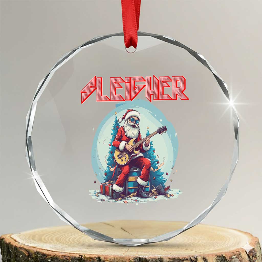 Xmas Heavy Metal Crystal Glass Ornament Sleigher Hail Santa Playing Guitar TS09 Transparent Glass 3'' Circle Print Your Wear
