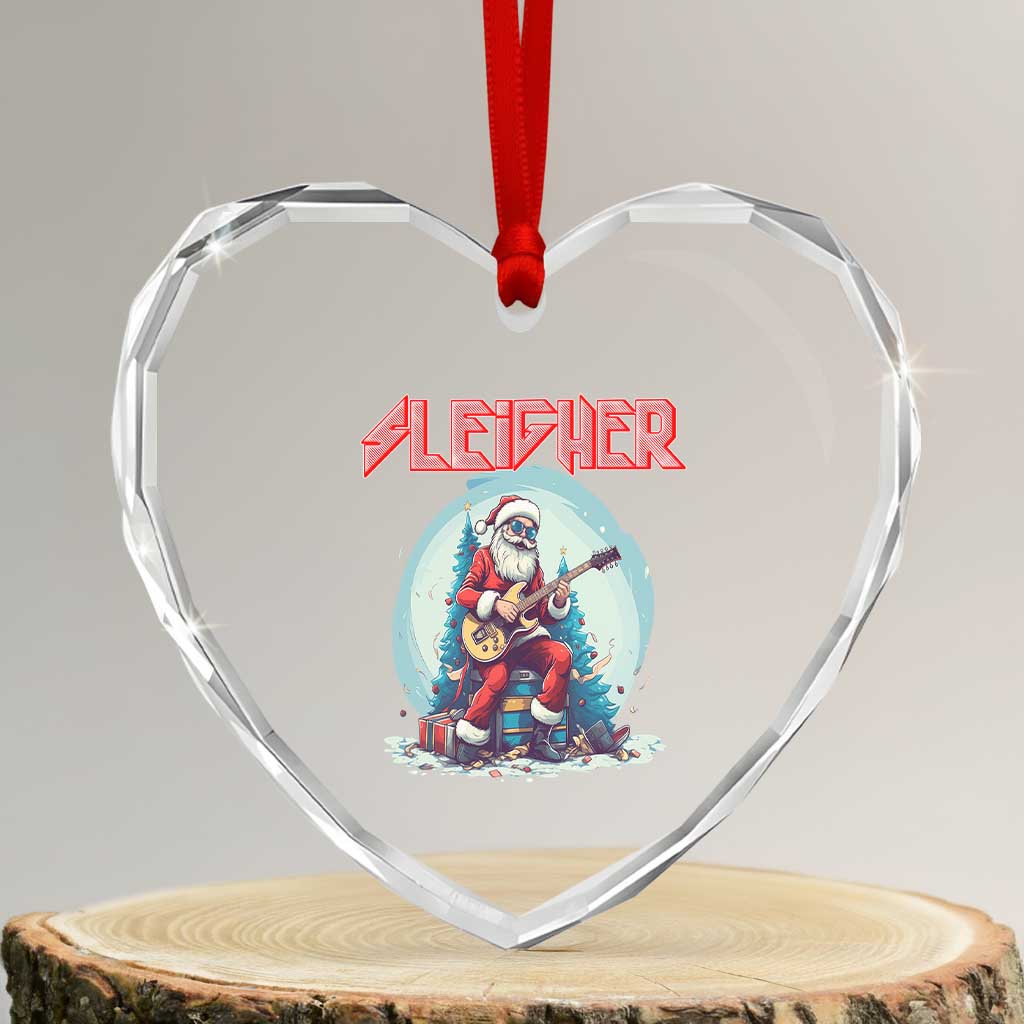 Xmas Heavy Metal Heart Crystal Glass Ornament Sleigher Hail Santa Playing Guitar TS09 Transparent Glass 3'' Heart Print Your Wear