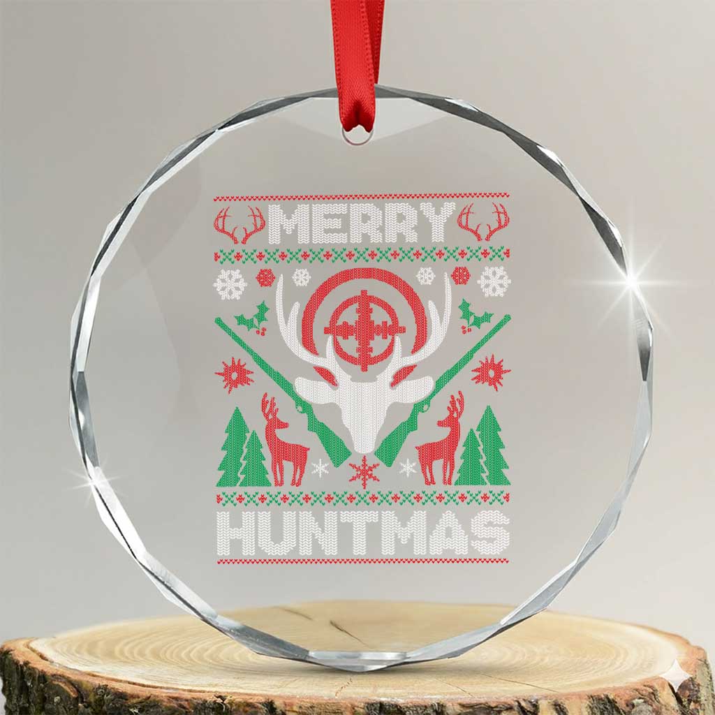 Xmas Hunting Crystal Glass Ornament Merry Huntmas Deer Season Hunter TS09 Transparent Glass 3'' Circle Print Your Wear