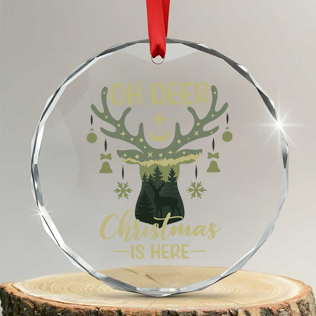 Xmas Hunting Crystal Glass Ornament Oh Deer Christmas Is Here Hunter TS09 Transparent Glass 3'' Circle Print Your Wear
