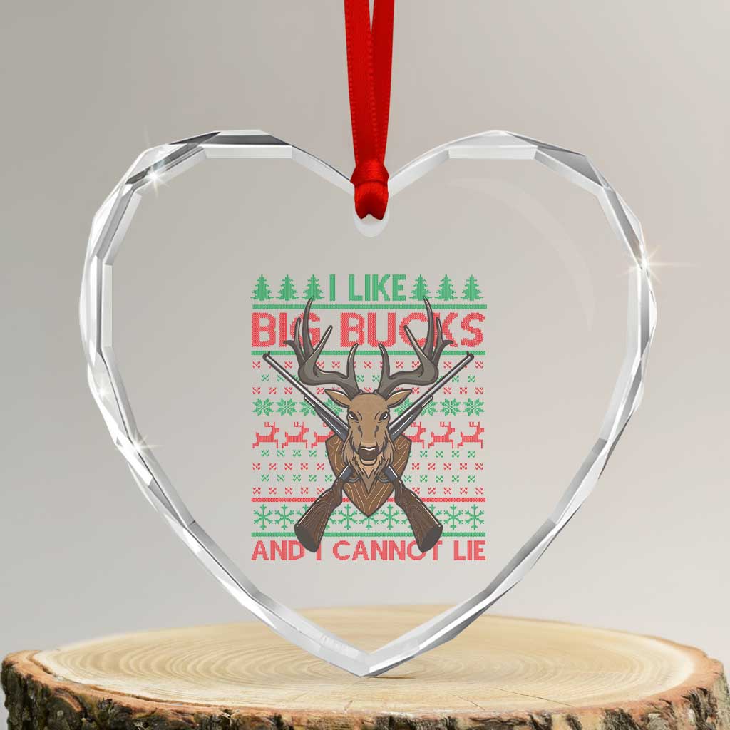 Xmas Hunting Heart Crystal Glass Ornament I Like Big Bucks And I Cannot Lie Deer Hunter TS09 Transparent Glass 3'' Heart Print Your Wear