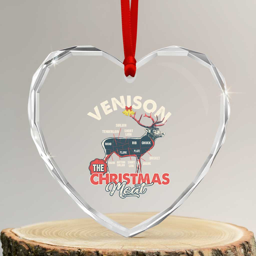 Xmas Hunting Heart Crystal Glass Ornament Venison Meat Deer Season Hunter TS09 Transparent Glass 3'' Heart Print Your Wear