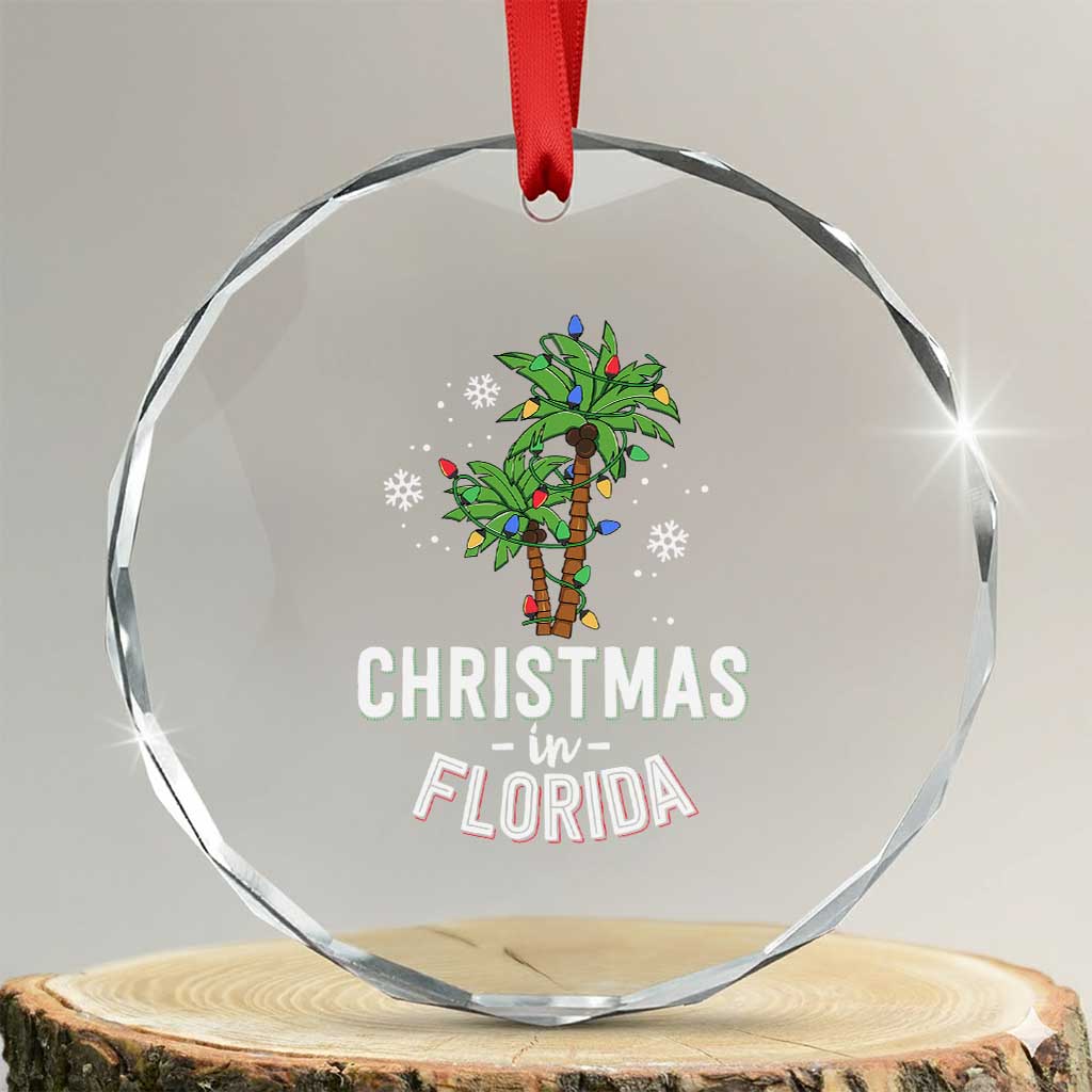 Xmas In Florida Crystal Glass Ornament Deck The Palm Trees Matching Family Vacation TS02 Transparent Glass 3'' Circle Print Your Wear