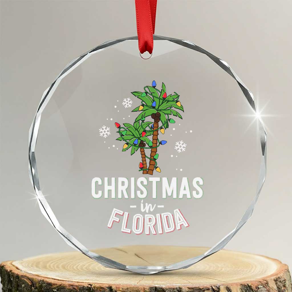 Xmas In Florida Crystal Glass Ornament Deck The Palm Trees Matching Family Vacation TS02 Transparent Glass 3'' Circle Print Your Wear