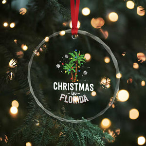 Xmas In Florida Crystal Glass Ornament Deck The Palm Trees Matching Family Vacation TS02 Print Your Wear