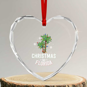 Xmas In Florida Heart Crystal Glass Ornament Deck The Palm Trees Matching Family Vacation TS02 Transparent Glass 3'' Heart Print Your Wear