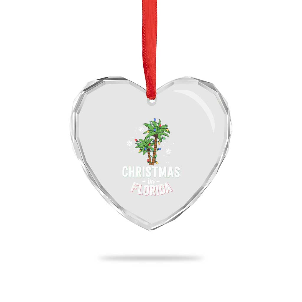 Xmas In Florida Heart Crystal Glass Ornament Deck The Palm Trees Matching Family Vacation TS02 Print Your Wear