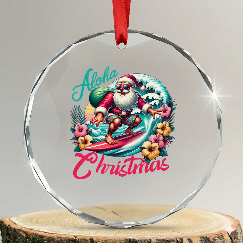 Xmas In Hawaii Crystal Glass Ornament Aloha Xmas Santa Surfing Hibiscus Flower TS11 Transparent Glass 3'' Circle Print Your Wear