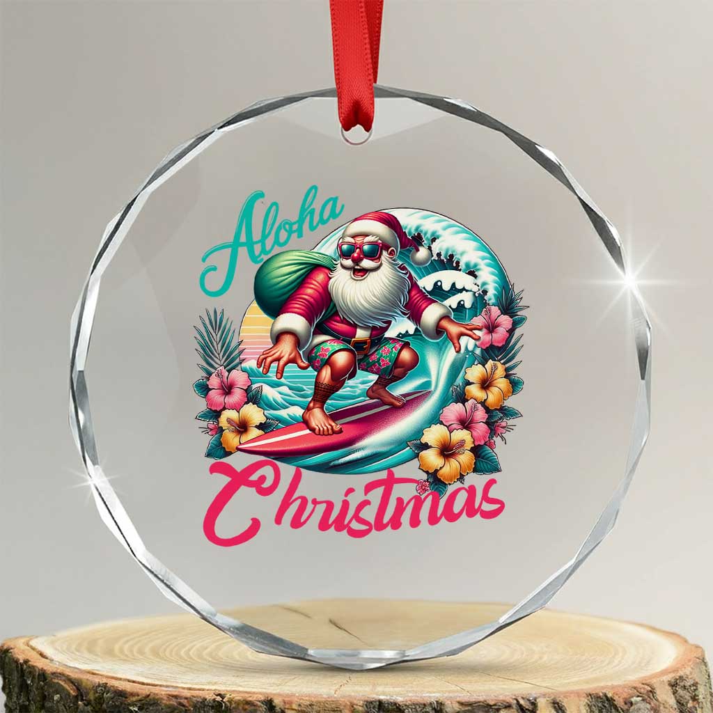 Xmas In Hawaii Crystal Glass Ornament Aloha Xmas Santa Surfing Hibiscus Flower TS11 Transparent Glass 3'' Circle Print Your Wear
