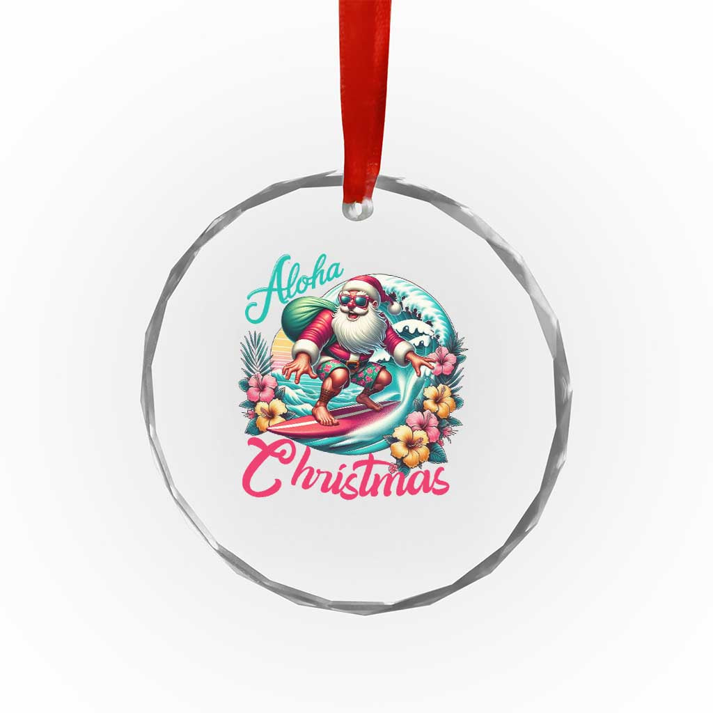 Xmas In Hawaii Crystal Glass Ornament Aloha Xmas Santa Surfing Hibiscus Flower TS11 Print Your Wear