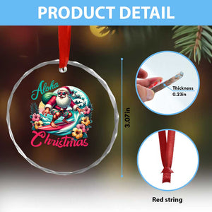 Xmas In Hawaii Crystal Glass Ornament Aloha Xmas Santa Surfing Hibiscus Flower TS11 Print Your Wear