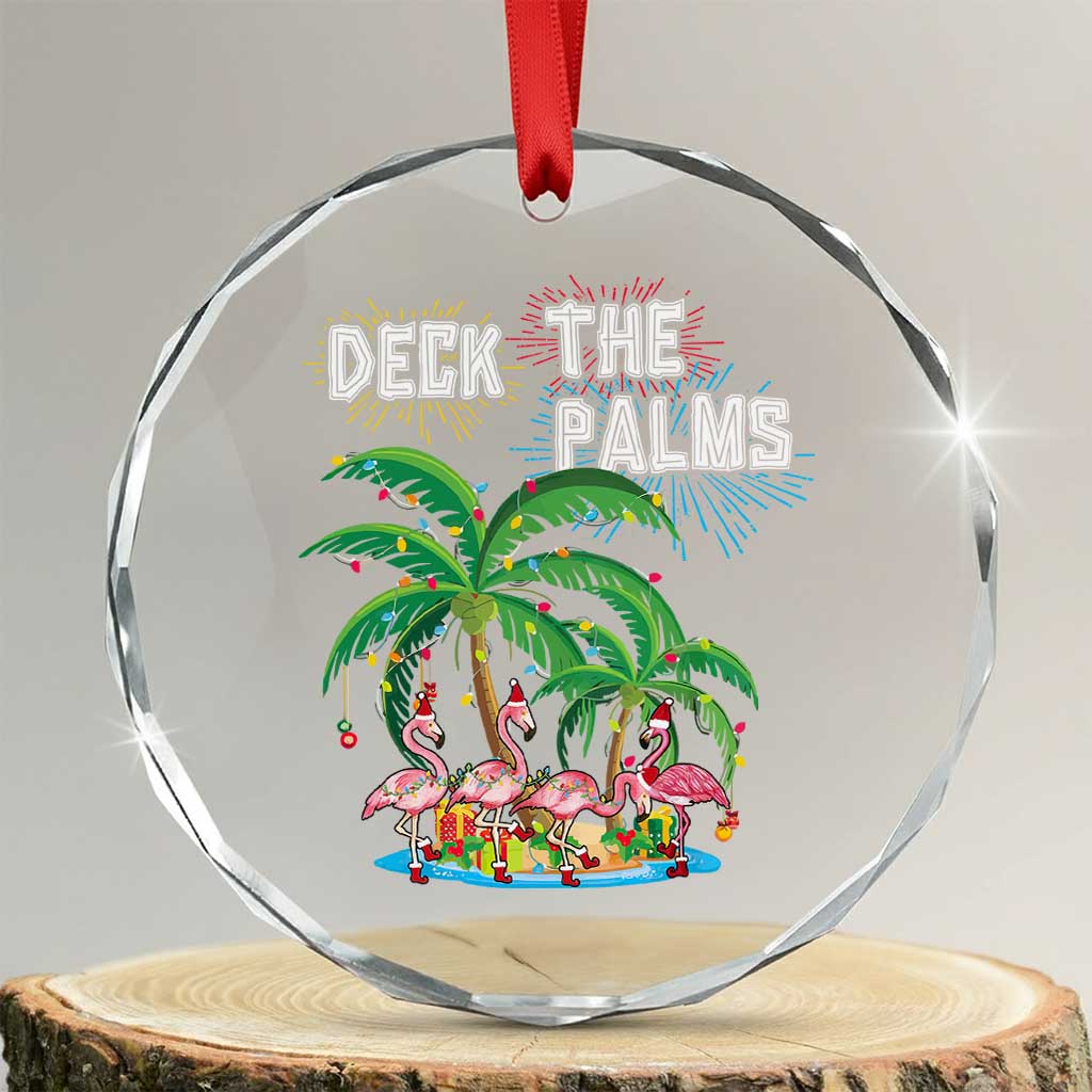 Xmas In Hawaii Crystal Glass Ornament Deck the Palms Firework Flamingo TS09 Transparent Glass 3'' Circle Print Your Wear