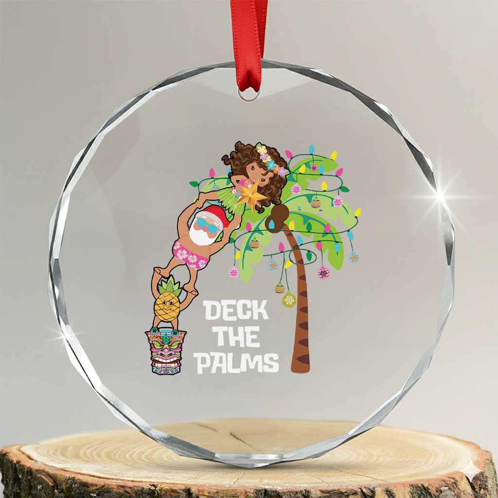 Xmas In Hawaii Crystal Glass Ornament Deck The Palms Santa Hula Girl Tiki TS11 Transparent Glass 3'' Circle Print Your Wear