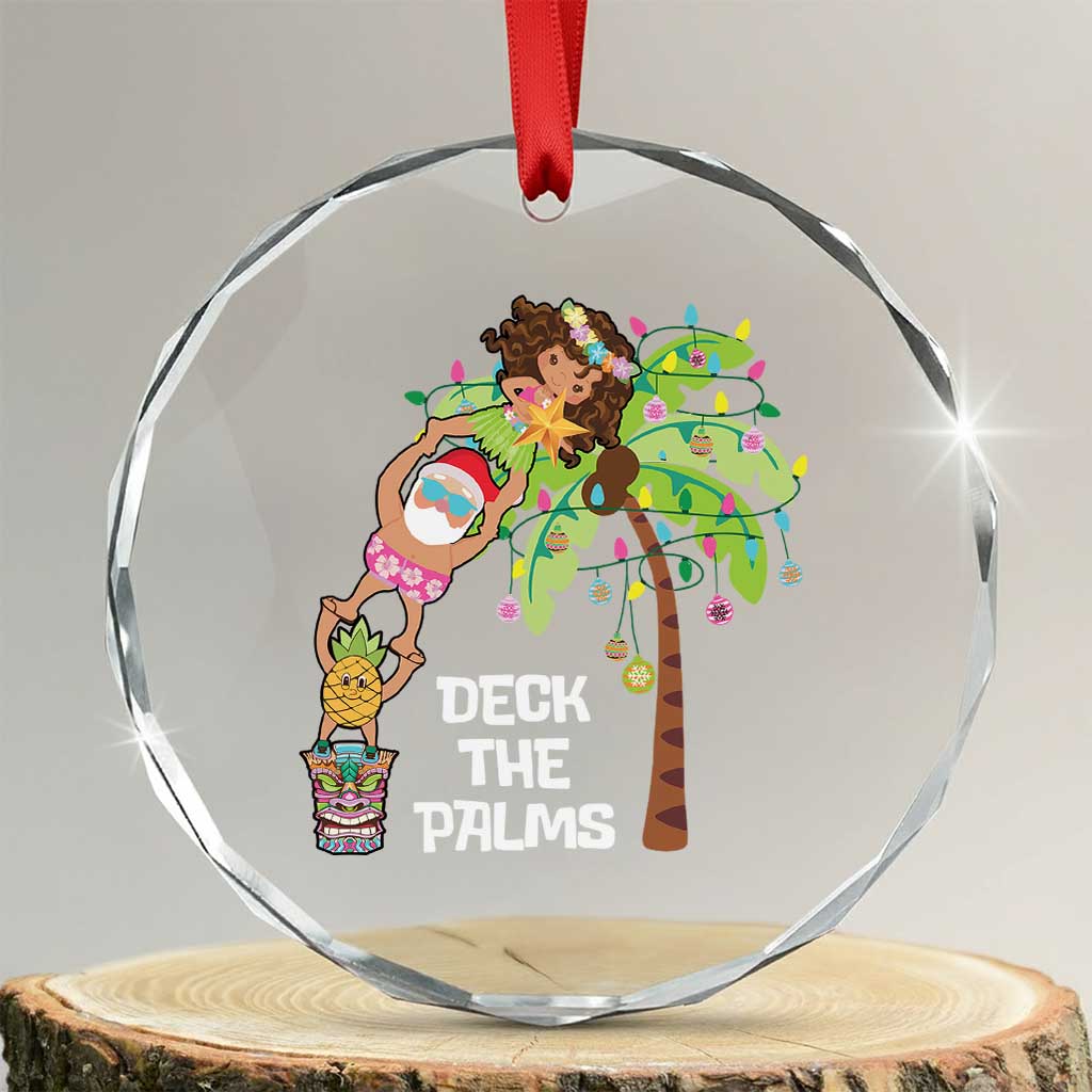 Xmas In Hawaii Crystal Glass Ornament Deck The Palms Santa Hula Girl Tiki TS11 Transparent Glass 3'' Circle Print Your Wear