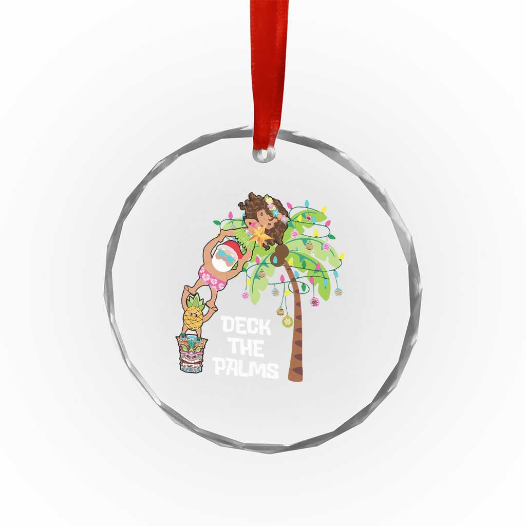 Xmas In Hawaii Crystal Glass Ornament Deck The Palms Santa Hula Girl Tiki TS11 Print Your Wear