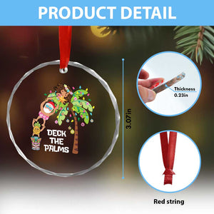 Xmas In Hawaii Crystal Glass Ornament Deck The Palms Santa Hula Girl Tiki TS11 Print Your Wear