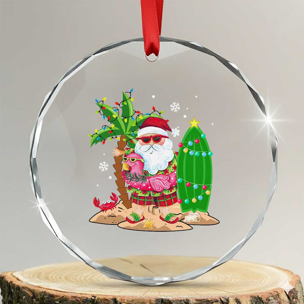Xmas In Hawaii Crystal Glass Ornament Flamingo Float Xmas Palm Tree Surfboard Cute Santa At Beach TS09 Transparent Glass 3'' Circle Print Your Wear