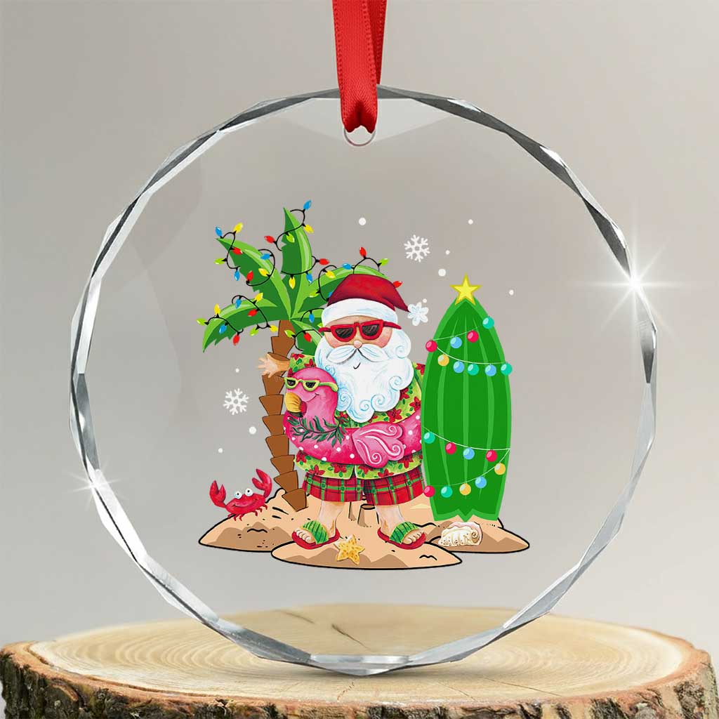 Xmas In Hawaii Crystal Glass Ornament Flamingo Float Xmas Palm Tree Surfboard Cute Santa At Beach TS09 Transparent Glass 3'' Circle Print Your Wear