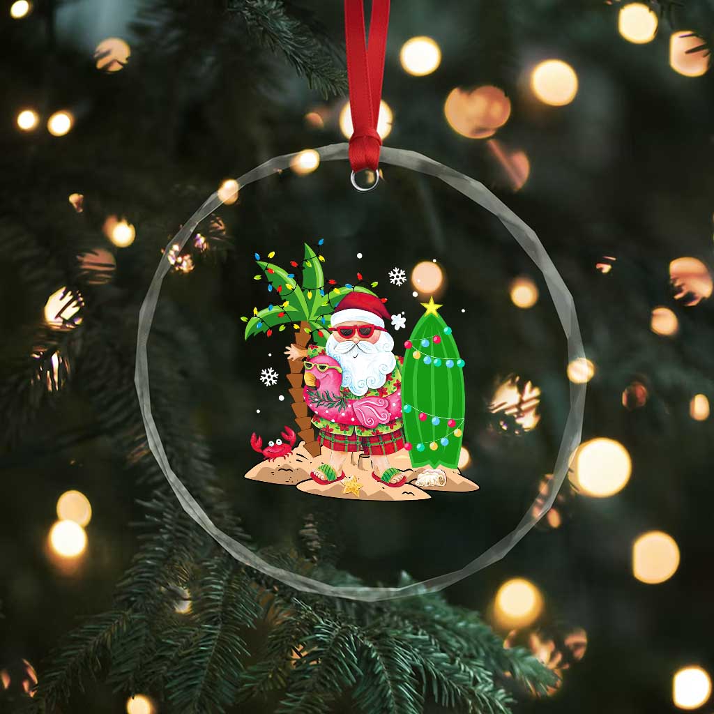 Xmas In Hawaii Crystal Glass Ornament Flamingo Float Xmas Palm Tree Surfboard Cute Santa At Beach TS09 Print Your Wear