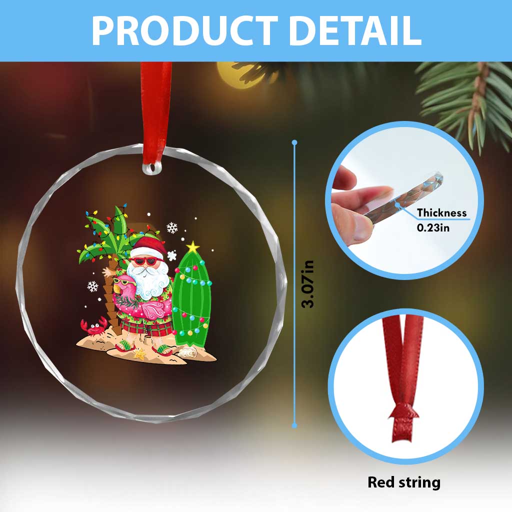 Xmas In Hawaii Crystal Glass Ornament Flamingo Float Xmas Palm Tree Surfboard Cute Santa At Beach TS09 Print Your Wear