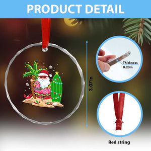 Xmas In Hawaii Crystal Glass Ornament Flamingo Float Xmas Palm Tree Surfboard Cute Santa At Beach TS09 Print Your Wear