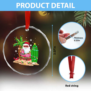 Xmas In Hawaii Crystal Glass Ornament Flamingo Float Xmas Palm Tree Surfboard Cute Santa At Beach TS09 Print Your Wear
