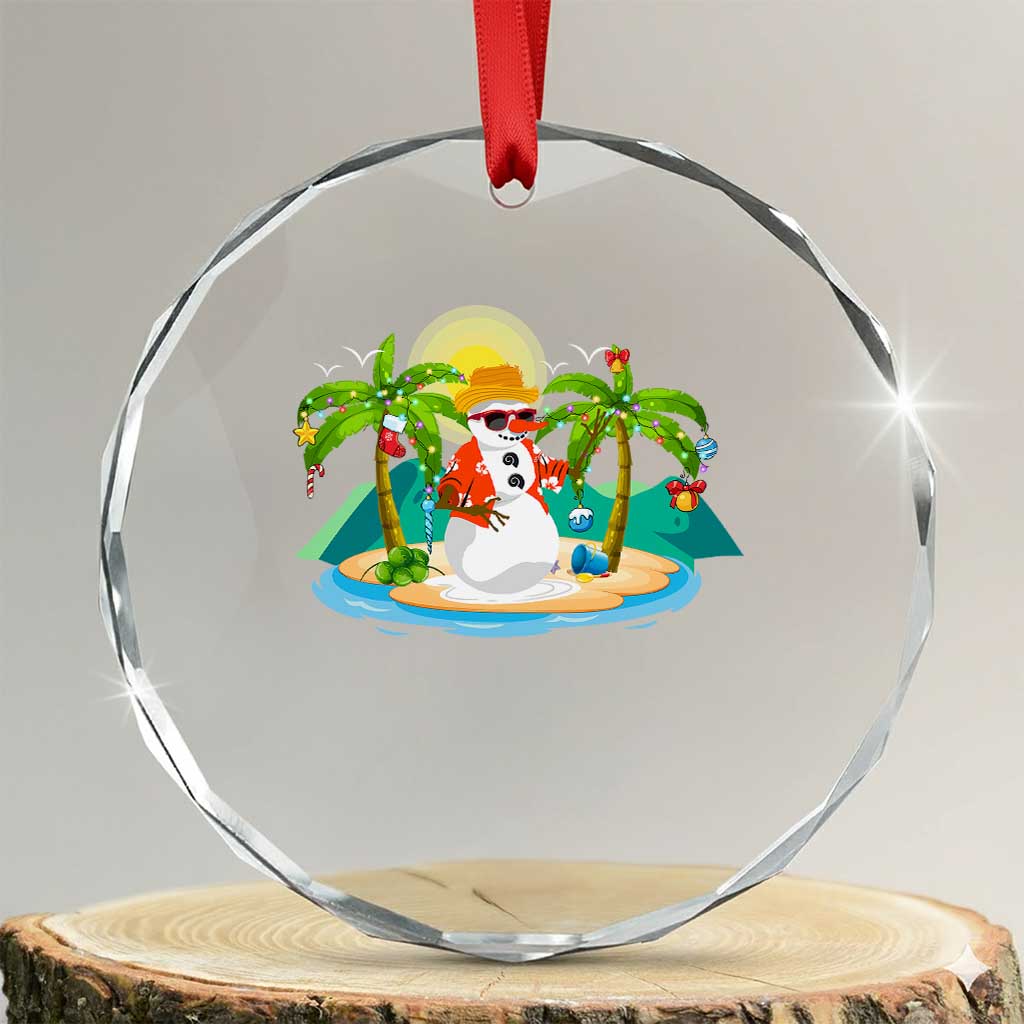 Xmas In Hawaii Crystal Glass Ornament Hawaiian Snowman Xmas Palm Tree At The Beach TS09 Transparent Glass 3'' Circle Print Your Wear