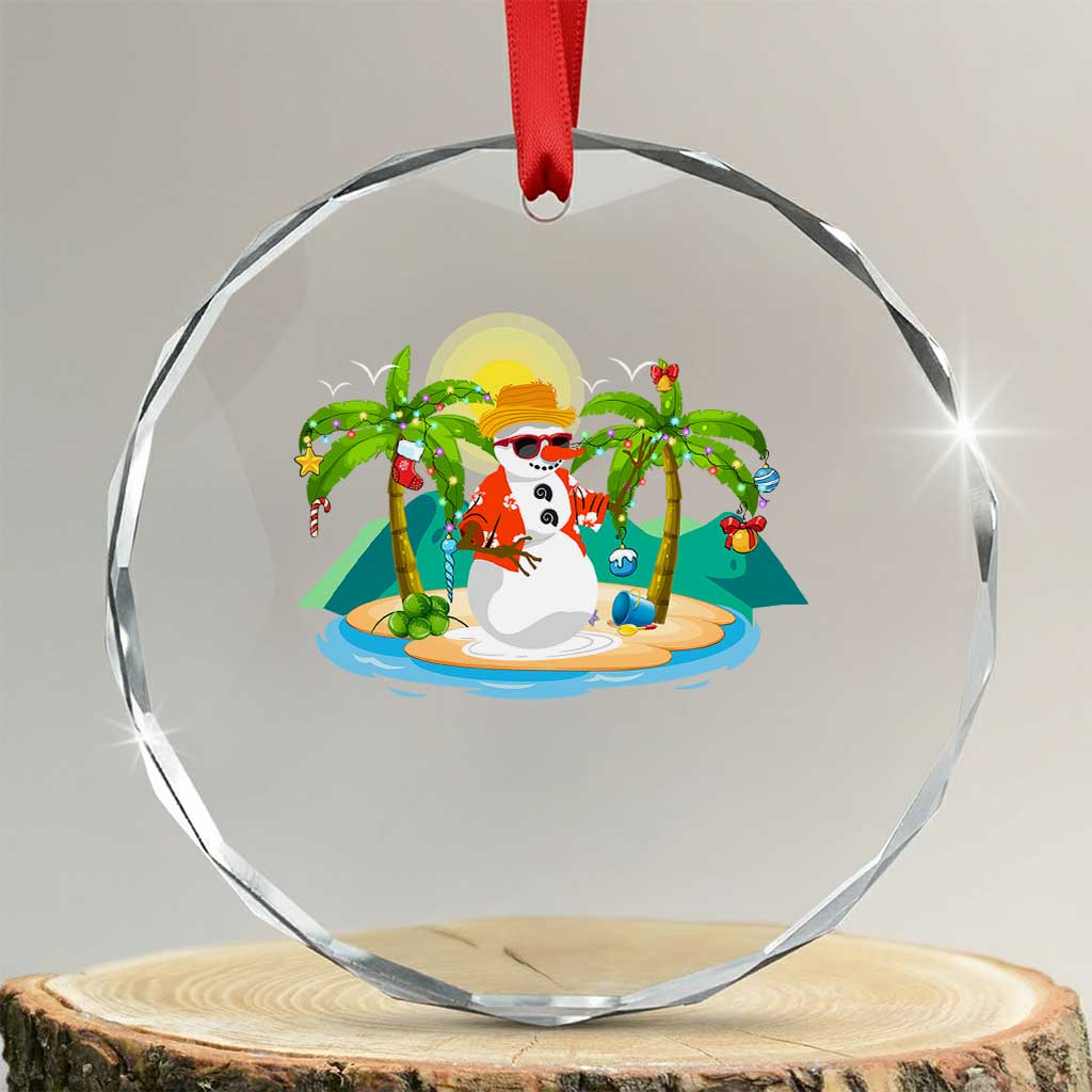 Xmas In Hawaii Crystal Glass Ornament Hawaiian Snowman Xmas Palm Tree At The Beach TS09 Transparent Glass 3'' Circle Print Your Wear