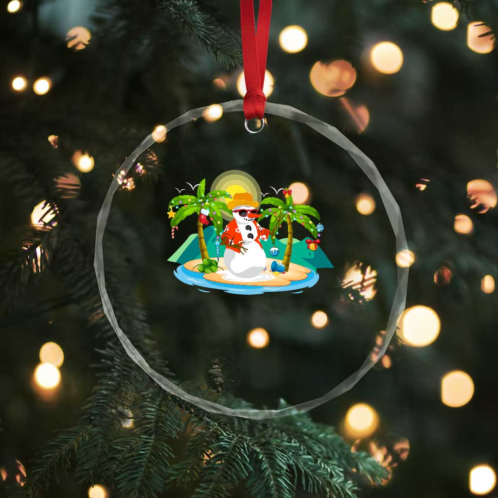 Xmas In Hawaii Crystal Glass Ornament Hawaiian Snowman Xmas Palm Tree At The Beach TS09 Print Your Wear