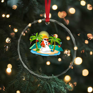 Xmas In Hawaii Crystal Glass Ornament Hawaiian Snowman Xmas Palm Tree At The Beach TS09 Print Your Wear