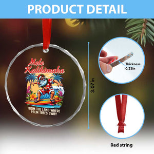 Xmas In Hawaii Crystal Glass Ornament Mele Kalikimaka From The Land Where Palm Trees Sway Surfing Santa TS11 Print Your Wear