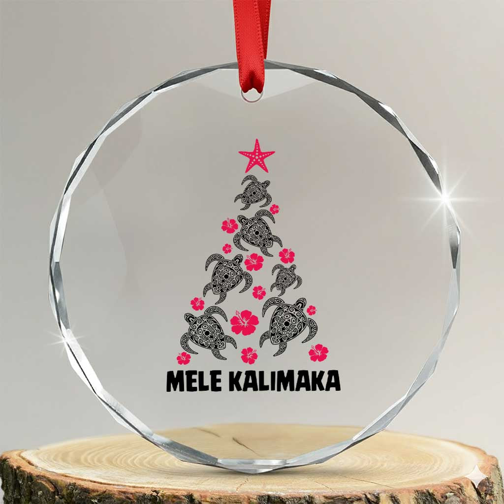 Xmas In Hawaii Crystal Glass Ornament Mele Kalikimaka Kakau Tattoo Turtle Tree TS11 Transparent Glass 3'' Circle Print Your Wear