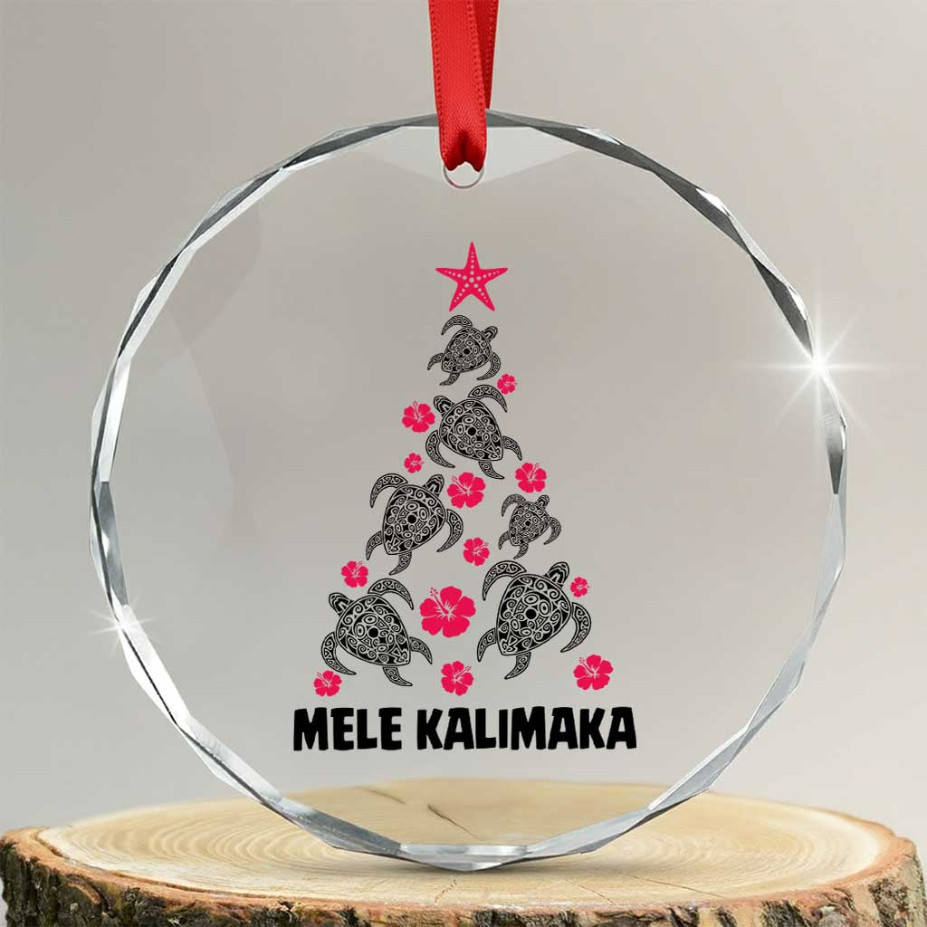 Xmas In Hawaii Crystal Glass Ornament Mele Kalikimaka Kakau Tattoo Turtle Tree TS11 Transparent Glass 3'' Circle Print Your Wear