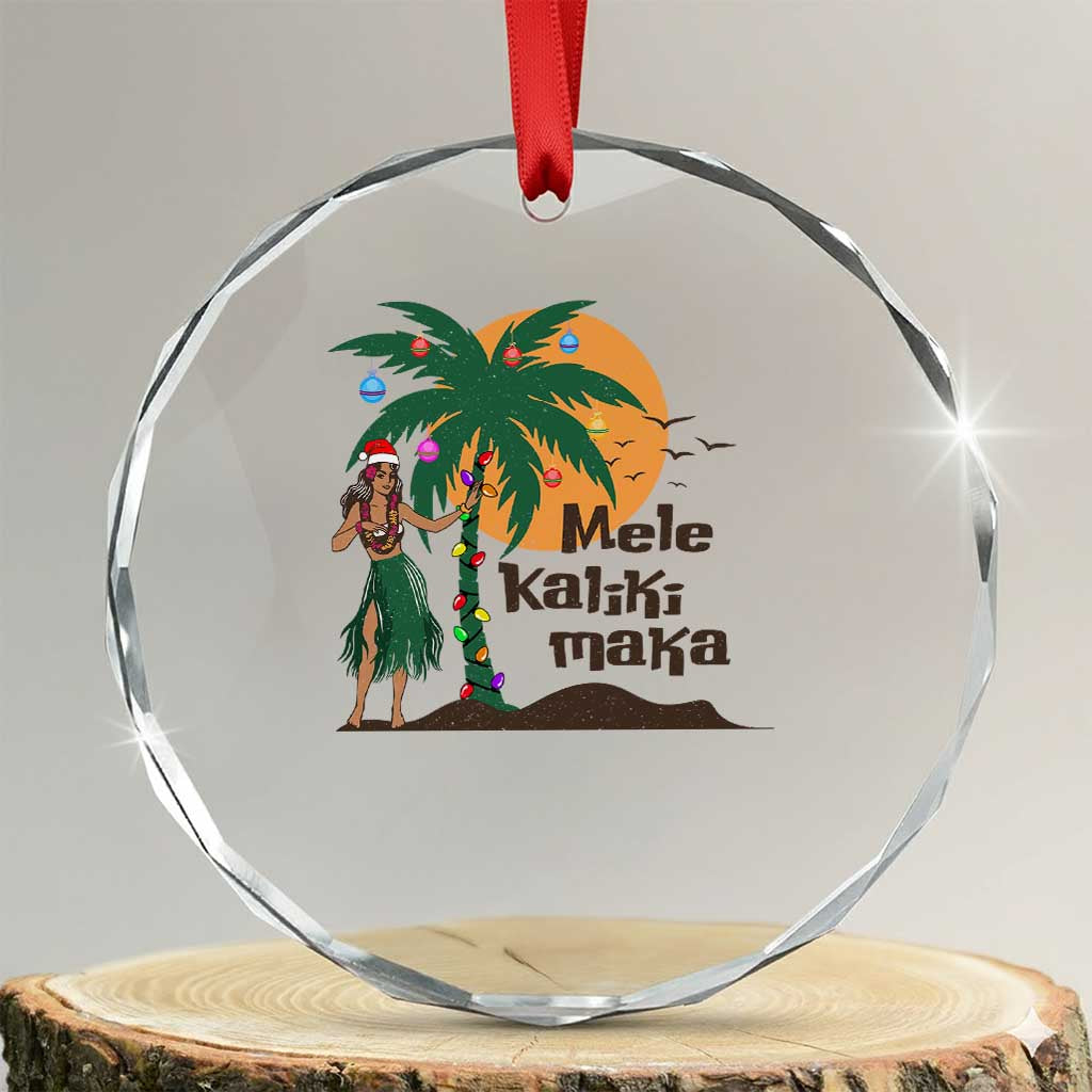 Xmas In Hawaii Crystal Glass Ornament Mele Kalikimaka Retro Hula Girls Santa Hat TS11 Transparent Glass 3'' Circle Print Your Wear
