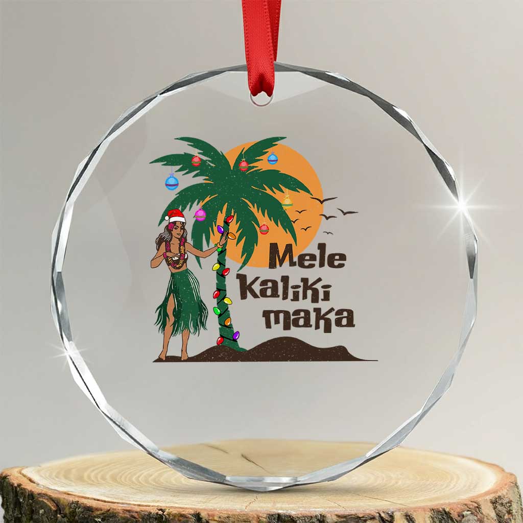 Xmas In Hawaii Crystal Glass Ornament Mele Kalikimaka Retro Hula Girls Santa Hat TS11 Transparent Glass 3'' Circle Print Your Wear