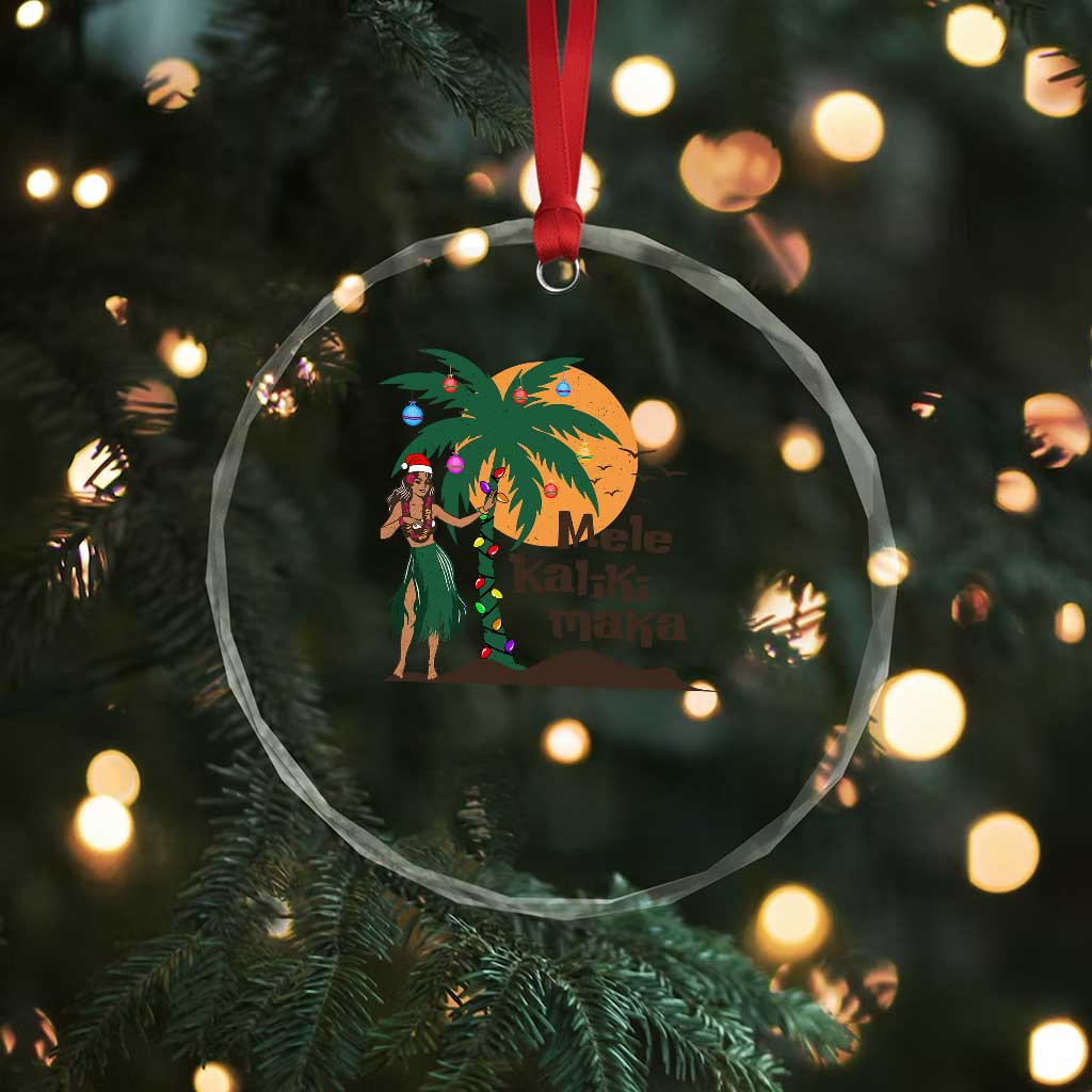 Xmas In Hawaii Crystal Glass Ornament Mele Kalikimaka Retro Hula Girls Santa Hat TS11 Print Your Wear