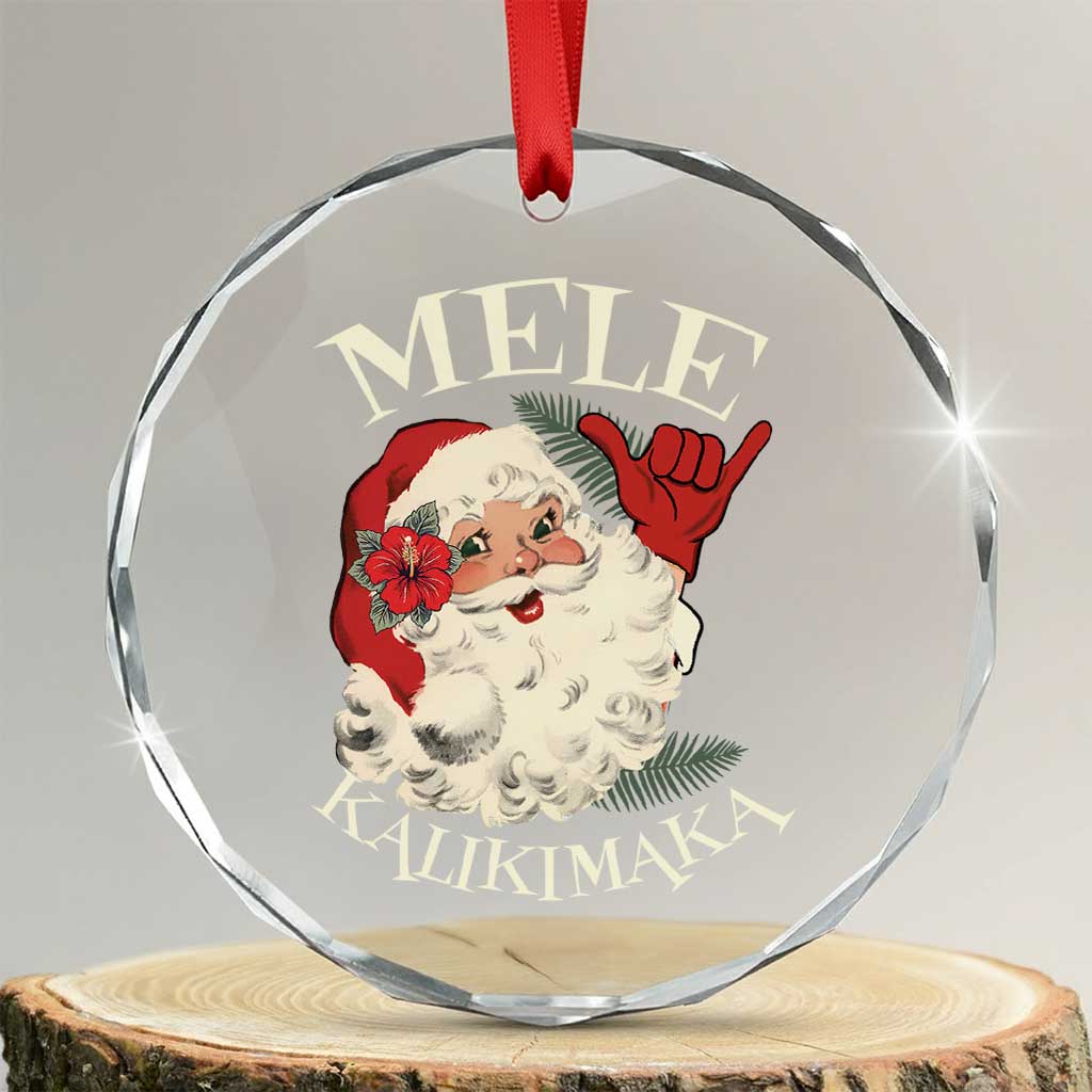 Xmas In Hawaii Crystal Glass Ornament Mele Kalikimaka Retro Santa Shaka Aloha TS11 Transparent Glass 3'' Circle Print Your Wear