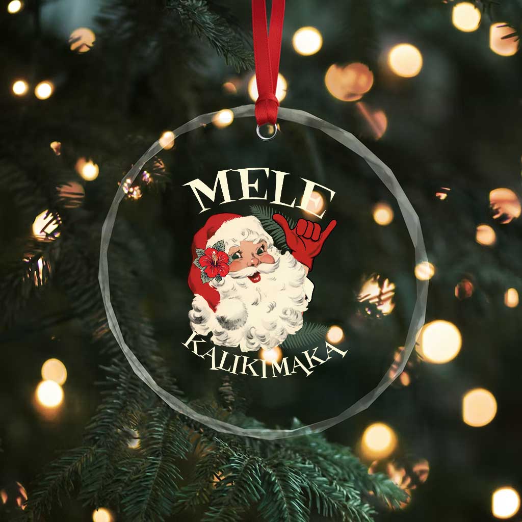 Xmas In Hawaii Crystal Glass Ornament Mele Kalikimaka Retro Santa Shaka Aloha TS11 Print Your Wear