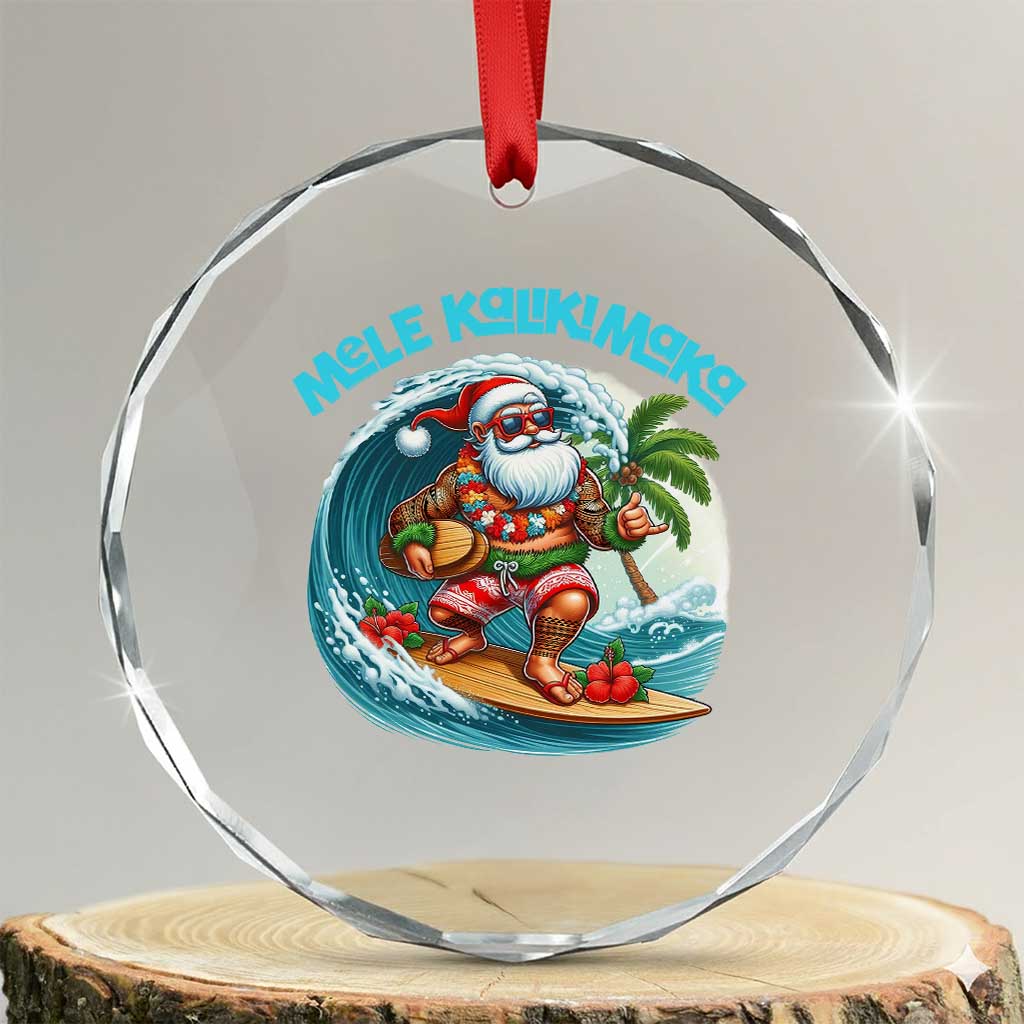 Xmas In Hawaii Crystal Glass Ornament Mele Kalikimaka Santa Surfing Hibiscus TS11 Transparent Glass 3'' Circle Print Your Wear