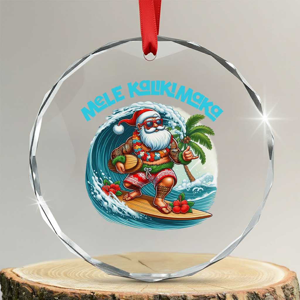 Xmas In Hawaii Crystal Glass Ornament Mele Kalikimaka Santa Surfing Hibiscus TS11 Transparent Glass 3'' Circle Print Your Wear