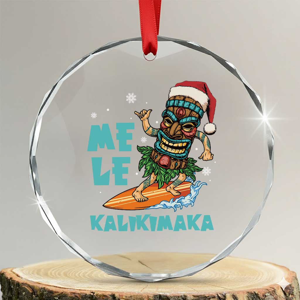 Xmas In Hawaii Crystal Glass Ornament Mele Kalikimaka Santa Tiki Surfing Kakau Tattoo TS11 Transparent Glass 3'' Circle Print Your Wear