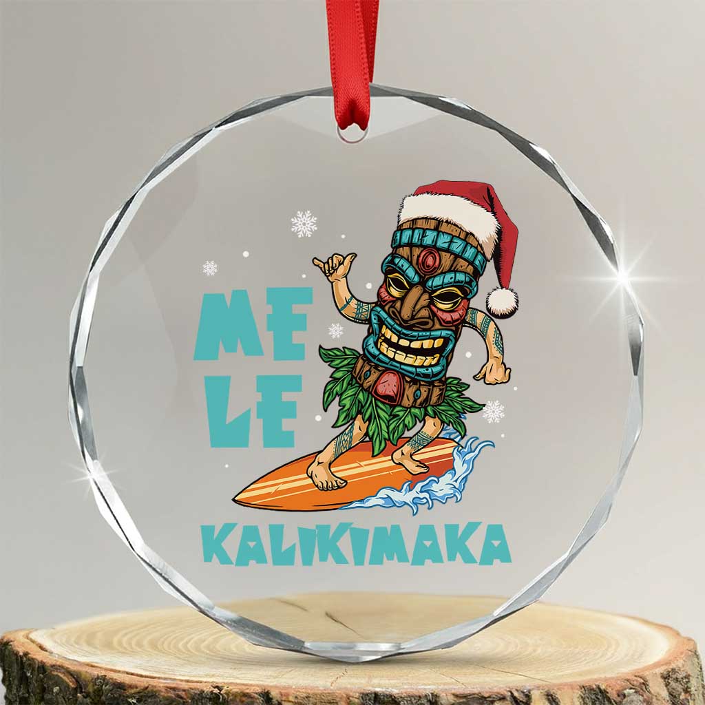 Xmas In Hawaii Crystal Glass Ornament Mele Kalikimaka Santa Tiki Surfing Kakau Tattoo TS11 Transparent Glass 3'' Circle Print Your Wear