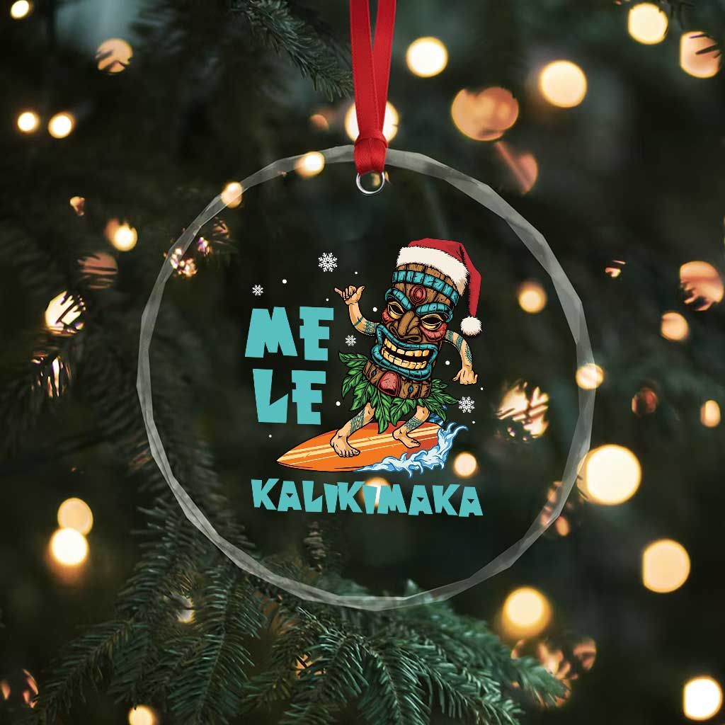 Xmas In Hawaii Crystal Glass Ornament Mele Kalikimaka Santa Tiki Surfing Kakau Tattoo TS11 Print Your Wear