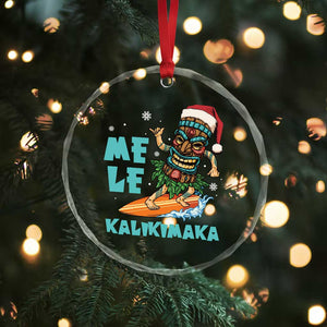 Xmas In Hawaii Crystal Glass Ornament Mele Kalikimaka Santa Tiki Surfing Kakau Tattoo TS11 Print Your Wear