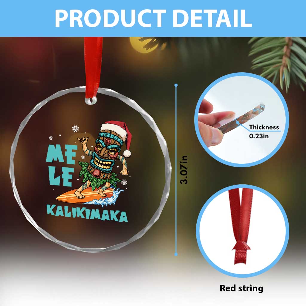 Xmas In Hawaii Crystal Glass Ornament Mele Kalikimaka Santa Tiki Surfing Kakau Tattoo TS11 Print Your Wear