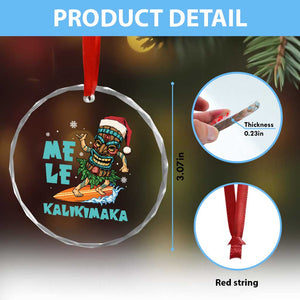 Xmas In Hawaii Crystal Glass Ornament Mele Kalikimaka Santa Tiki Surfing Kakau Tattoo TS11 Print Your Wear