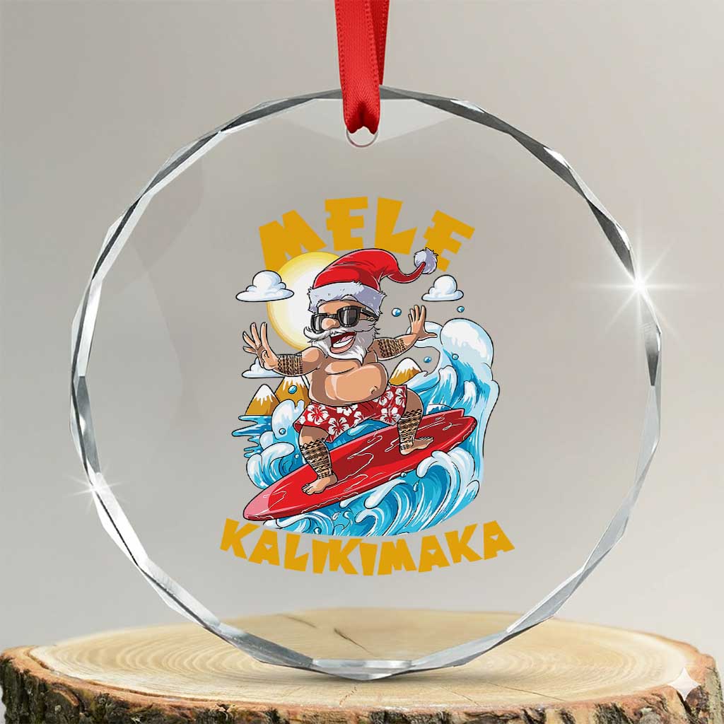 Xmas In Hawaii Crystal Glass Ornament Mele Kalikimaka Surfing Santa Kakau Tattoo TS11 Transparent Glass 3'' Circle Print Your Wear